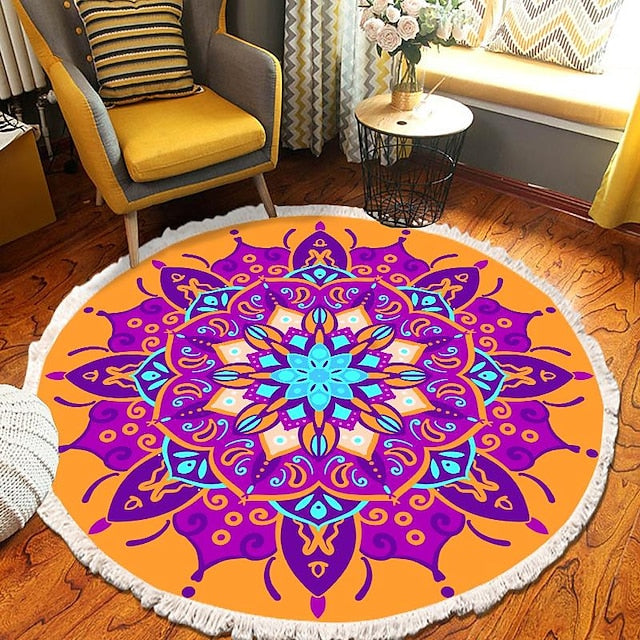 Mandala Tassel Round Carpet Area Rug Ethnic Style Room Living Room Bedroom Coffee Table Floor Mat