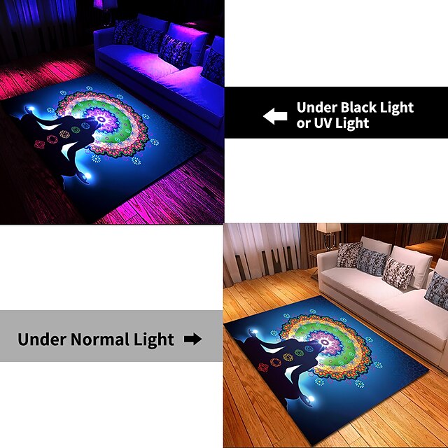 Blacklight Rug UV Reactive Glow in the Dark Area Rug Kitchen Mat Non-Slip Oil Proof Mandala Boho Floor Mat Livingroom Rug Indoor Outdoor Mat Bedroom Decor Bathroom Mat Entrance Rug Door Mat