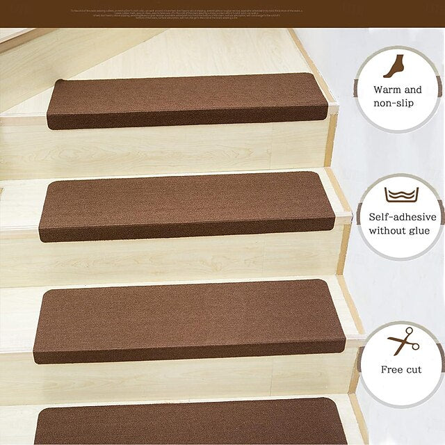 Stair Tread Carpet,Stair Runner Carpet,Self-Adhesive/Velcro Patch Staircase Mats Rug, Stair Pads Step Protectors, Removable Washable Step Floor Rugs For Home Staircase Decoration