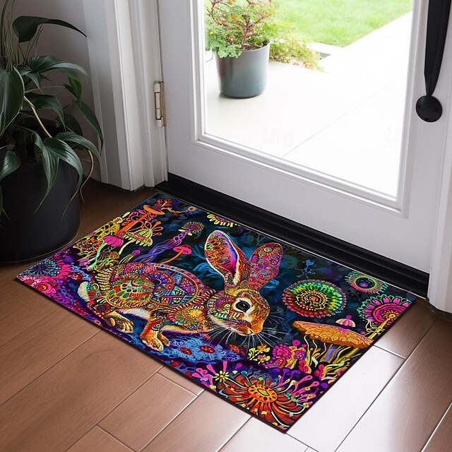 Painting Rabbit Easter Doormat Floor Mats Washable Rugs Kitchen Mat Non-Slip Oil Proof Rug Indoor Outdoor Mat Bedroom Decor Bathroom Mat Entrance Rug