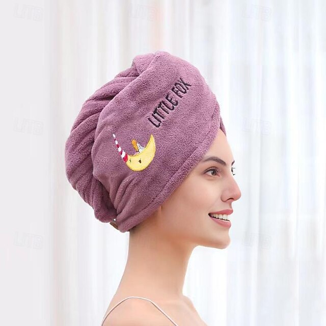 Dry Hair Cap Embroidery Cap Double-Layer Shower Cap Quick-Drying Strong Water Absorption Thickened Home Bag Hair Dry Hair Towel Back To School College Student