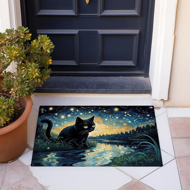 Painting Cat Doormat Floor Mats Washable Rugs Kitchen Mat Non-Slip Oil Proof Rug Indoor Outdoor Mat Bedroom Decor Bathroom Mat Entrance Rug