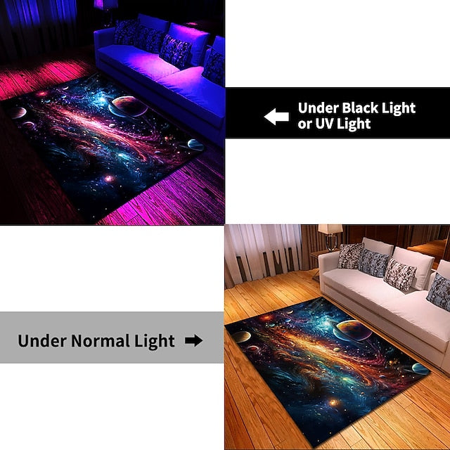 Blacklight Rug UV Reactive Glow in the Dark Area Rug Kitchen Mat Non-Slip Oil Proof Trippy Galaxy Floor Mat Livingroom Rug Indoor Outdoor Mat Bedroom Decor Bathroom Mat Entrance Rug Door Mat