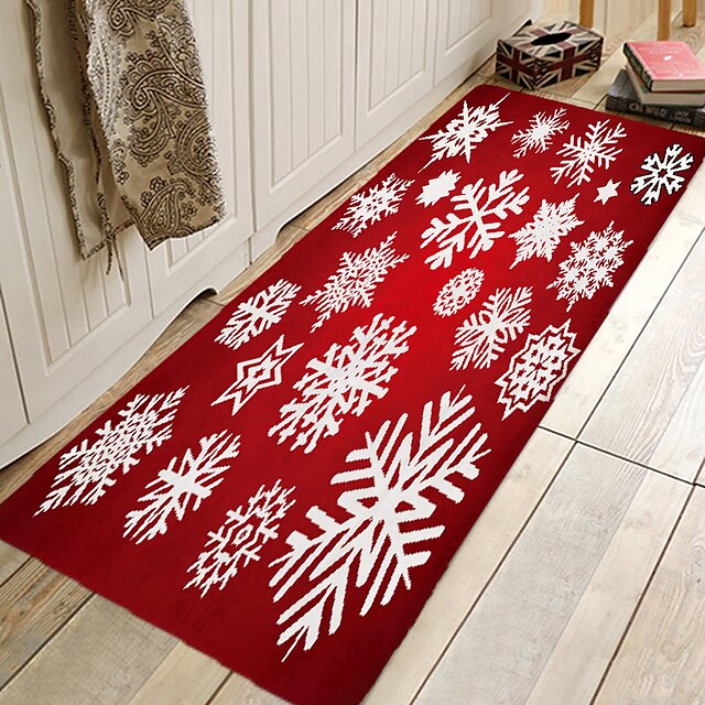 Christmas Decorations Party Flannel Floor Mat Area Rug Door Mat Hallway Carpets Area Rugs for Bedroom Living Room Carpet Kitchen Bathroom Anti-Slip Xmas Floor Mats