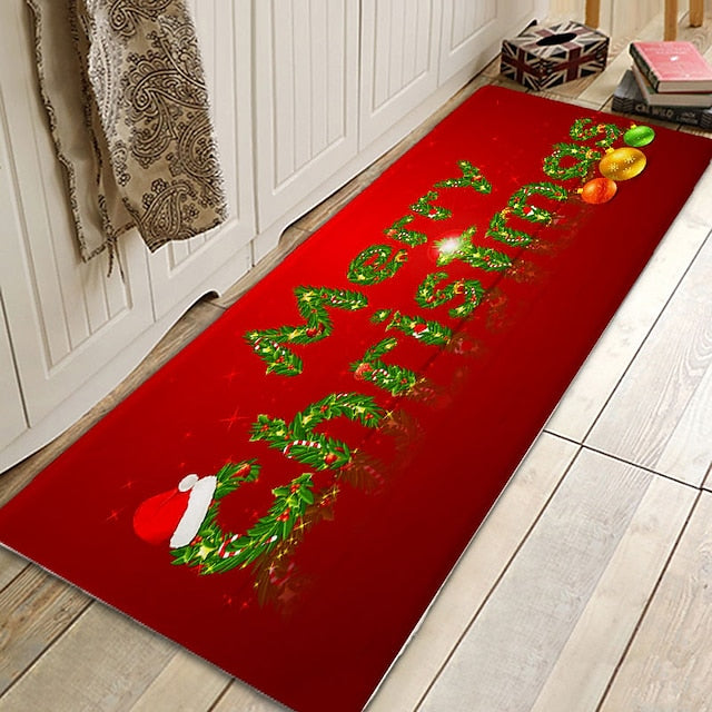 Christmas Decorations Pattern Floor Mat Flannel Hallway Carpets Area Rugs Xmas Door Mat for Bedroom Living Room Carpet Kitchen Bathroom Anti-Slip Floor Mats