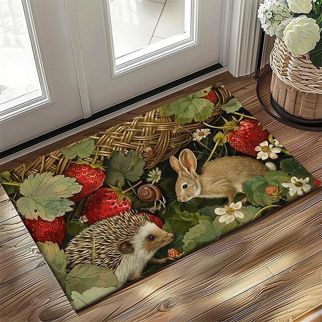 Hedgehog Fruits Doormat Kitchen Mat Floor Mat Non-Slip Area Rug Oil Proof Rug Indoor Outdoor Mat Bedroom Decor Bathroom Mat Entrance Rug