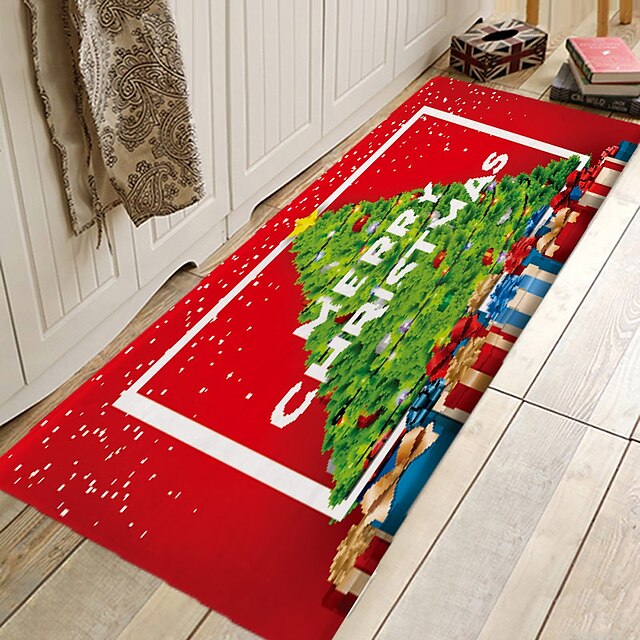 Christmas Decorations Pattern Floor Mat Flannel Hallway Carpets Area Rugs Xmas Door Mat for Bedroom Living Room Carpet Kitchen Bathroom Anti-Slip Floor Mats