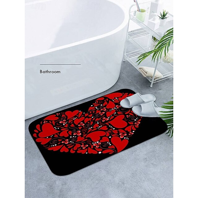 Valentine's Day Love non-slip doormat Polyester machine washable soft absorbent doormat suitable for entrance kitchen living room bedroom bathroom home decor - holiday themed  Absorbent Bathroom Rug