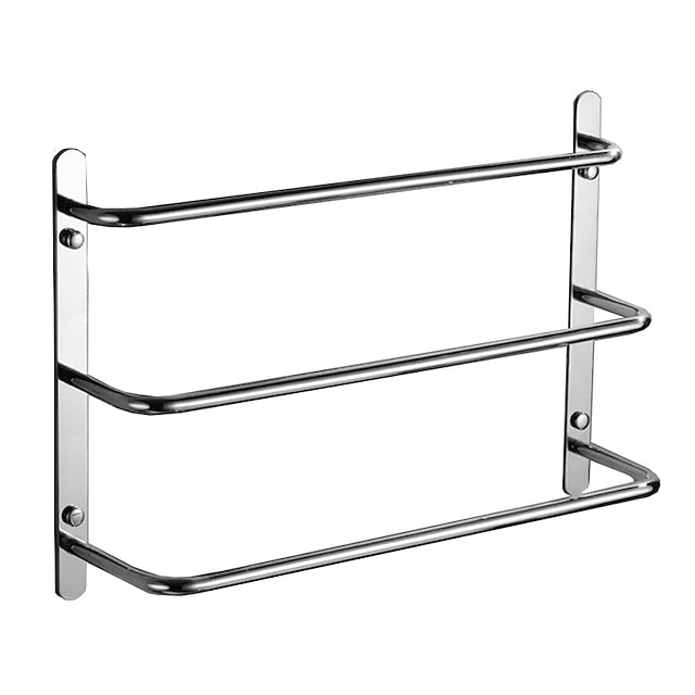 Multilayer Towel Rack Contemporary Stainless Steel Bathroom Shelf with 3-towel Bar Wall Mounted Polished Silvery 1PC 45CM