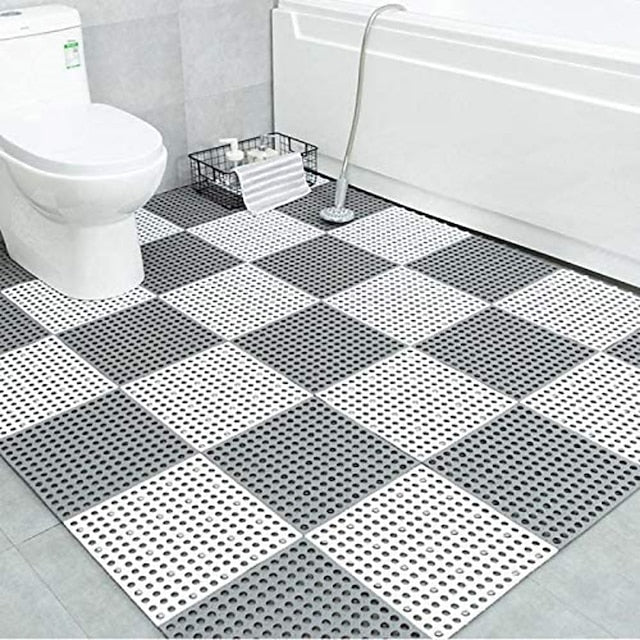 Interlocking Rubber Floor Tiles with Drain Holes DIY Size Bathroom Shower Toilet Floor Tiles Mat Interlocking Massage Soft Cushion Floor Tiles for Indoor/Outdoor