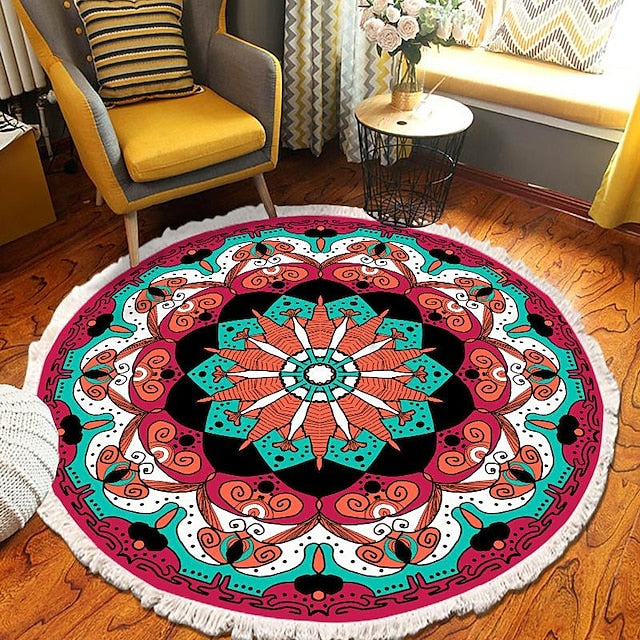 Mandala Tassel Round Carpet Area Rug Ethnic Style Room Living Room Bedroom Coffee Table Floor Mat