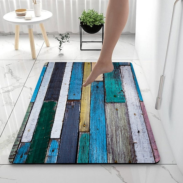 Diatomaceous Earth Bath Mat Color Stripe Pattern Super Absorbent Bathroom Rug Door Mat New Design