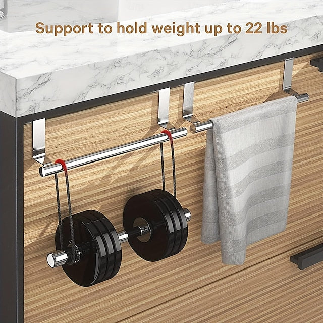 2pcs Stainless Steel No-Drill Over-the-Door Towel Rack: Perfect for Kitchen Cabinet Doors, Back of Doors, Ideal for Hanging Dishcloths, Towels, providing Convenient Storage and Organization