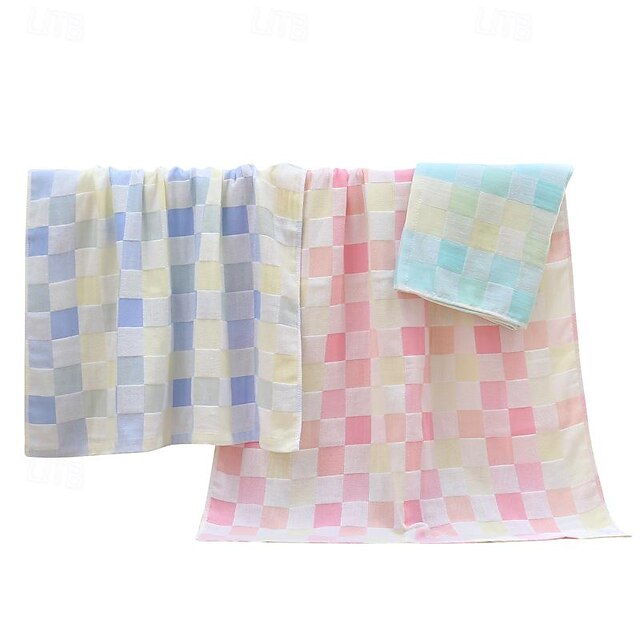 Cotton Gauze Bath Towel Double Hug Quilt Color Checkered Beach Towel Cotton Bath Towel