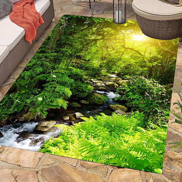 Beautiful Landscape Woods Flannel Fabric Printed Home Entrance Mattress Bathroom Mattress Mattress