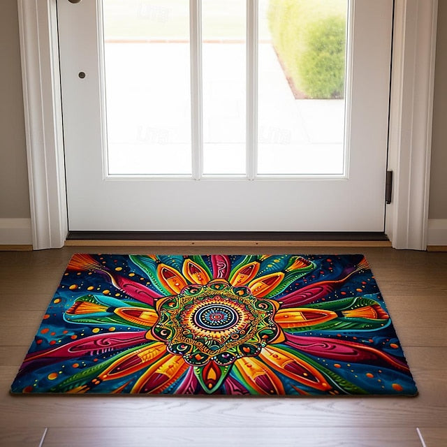 Painting Mandala Bohemian Doormat v Non-Slip Oil Proof Rug Indoor Outdoor Mat Bedroom Decor Bathroom Mat Entrance Rug