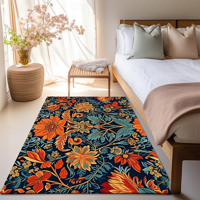 Blue Flower Area Rug Kitchen Mat Non-Slip Oil Proof Floor Mat Livingroom Rug Indoor Outdoor Mat Bedroom Decor Bathroom Mat Entrance Rug Door Mat Bird Tree of Life