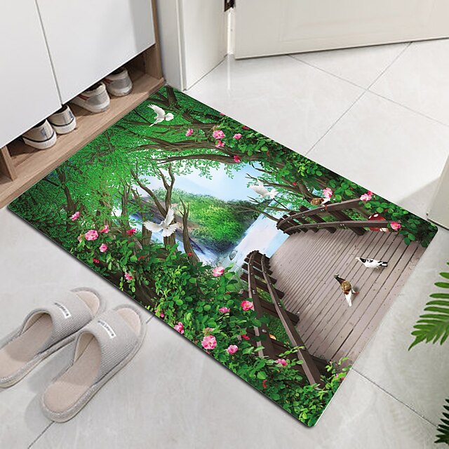 Beautiful Landscape Woods Flannel Fabric Printed Home Entrance Mattress Bathroom Mattress Mattress