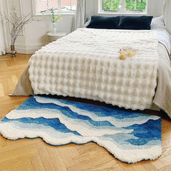 Wave Tufted Special-shaped Flocking Carpet Rug Living Room Home Anti-slip Bedroom Bedside Blanket Machine Washable