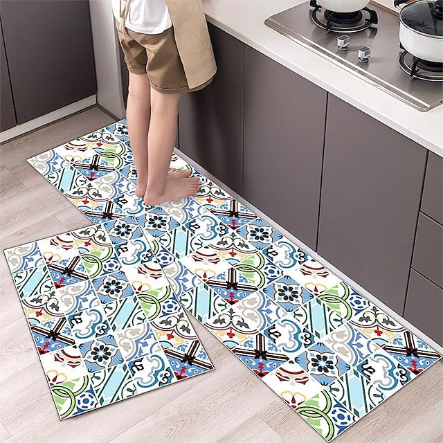 Boho Style Kitchen Mat Kitchen Rug Set of 2 Pcs,Perfect for Kitchen, Bathroom, Living Room, Soft, Absorbent Microfiber Material, Non-Slip, Easy Clean Machine Washable Floor Runner