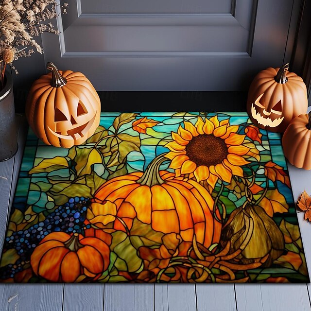 Doormat Pumpkin Sunflowers Kitchen Mat Floor Mat Non-Slip Area Rug Oil Proof Rug Indoor Outdoor Mat Bedroom Decor Bathroom Mat Entrance Rug