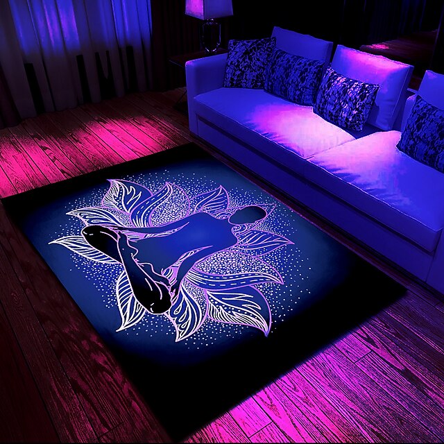 Blacklight Rug UV Reactive Glow in the Dark Area Rug Kitchen Mat Non-Slip Oil Proof Mandala Boho Floor Mat Livingroom Rug Indoor Outdoor Mat Bedroom Decor Bathroom Mat Entrance Rug Door Mat