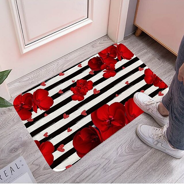 Valentine's Day Love non-slip doormat Polyester machine washable soft absorbent doormat suitable for entrance kitchen living room bedroom bathroom home decor - holiday themed  Absorbent Bathroom Rug