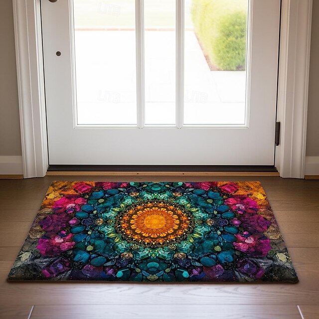 Painting Mandala Bohemian Doormat v Non-Slip Oil Proof Rug Indoor Outdoor Mat Bedroom Decor Bathroom Mat Entrance Rug