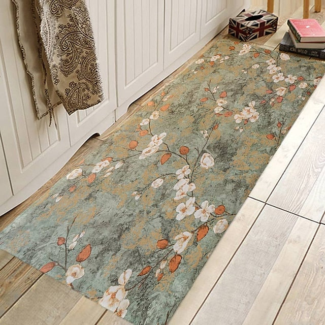 Floral Plant Area Rug Kitchen Mat Non-Slip Oil Proof Floor Mat Rug Indoor Outdoor Mat Bedroom Decor Bathroom Mat Entrance Rug Door Mat