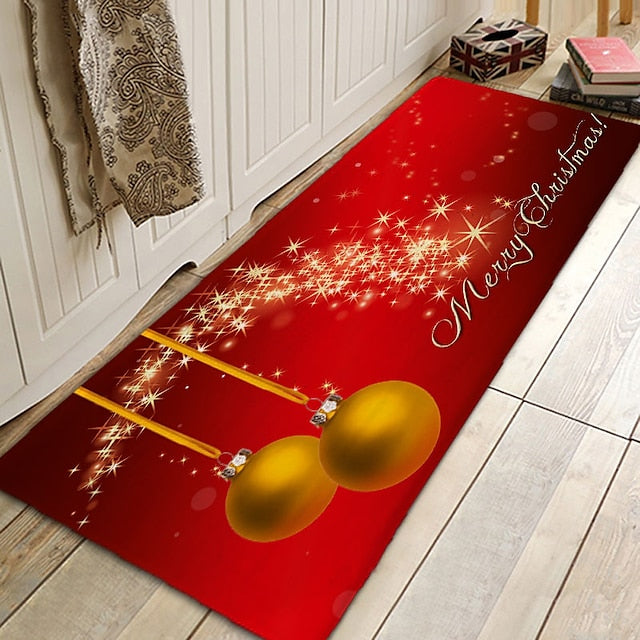 Christmas Decorations Pattern Floor Mat Flannel Hallway Carpets Area Rugs Xmas Door Mat for Bedroom Living Room Carpet Kitchen Bathroom Anti-Slip Floor Mats