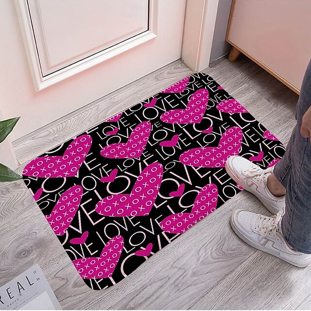 Valentine's Day Love non-slip doormat Polyester machine washable soft absorbent doormat suitable for entrance kitchen living room bedroom bathroom home decor - holiday themed  Absorbent Bathroom Rug