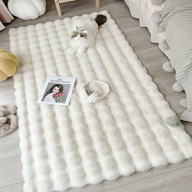 Plush Carpet, Bedroom, Bedside Blanket, Cream Air Bubble Plush, Living Room, Imitation Rabbit Blanket, Floor Mat