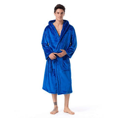 Men's Plus Size Pajamas Robe Bathrobe Sleepwear Pure Color Warm Plush Home Bed Fleece Flannel Warm Long Sleeve Hoodie Winter Fall Black Red