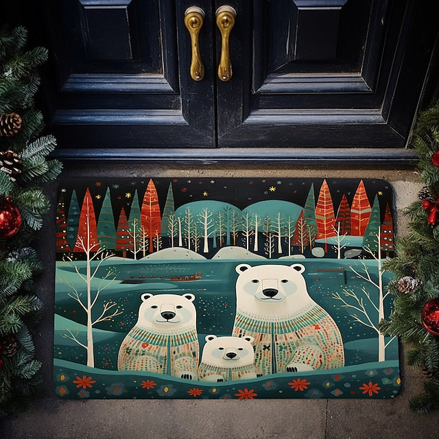 Polar Bear Doormat Floor Mats Washable Rugs Kitchen Mat Scandinavian Folk Art Non-Slip Oil Proof Rug Indoor Outdoor Mat Bedroom Decor Bathroom Mat Entrance Rug