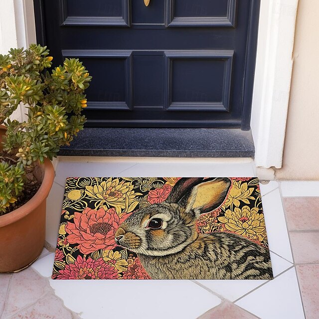 Welcome Rabbits Doormat Floor Mats Washable Rugs Kitchen Mat Non-Slip Oil Proof Rug Indoor Outdoor Mat Bedroom Decor Bathroom Mat Entrance Rug