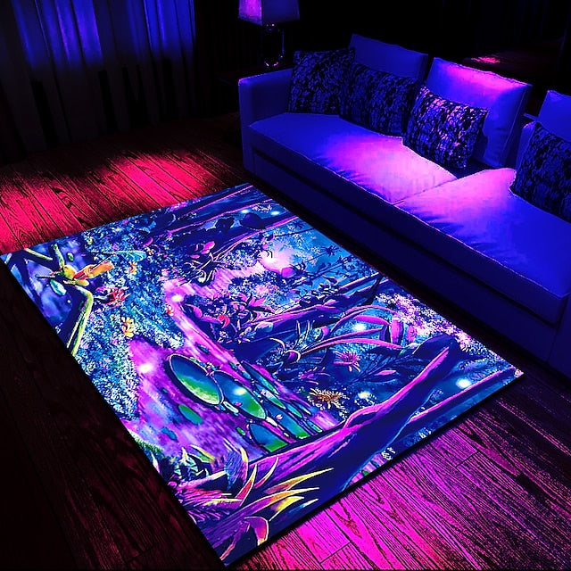 Blacklight Printed Carpet UV Reactive Glow in the Dark Rug Large Non-Slip Rug Mat for Room Decor