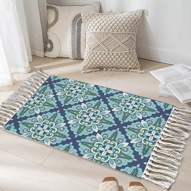 Woven Bohemian Mandala Doormat Kitchen Mat Floor Mat Non-Slip Area Rug Oil Proof Rug Indoor Outdoor Mat Bedroom Decor Bathroom Mat Entrance Rug Blue