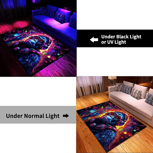 Blacklight Rug UV Reactive Glow in the Dark Area Rug Kitchen Mat Non-Slip Oil Proof Chimpanzees DJ Floor Mat Livingroom Rug Indoor Outdoor Mat Bedroom Decor Bathroom Mat Entrance Rug Door Mat