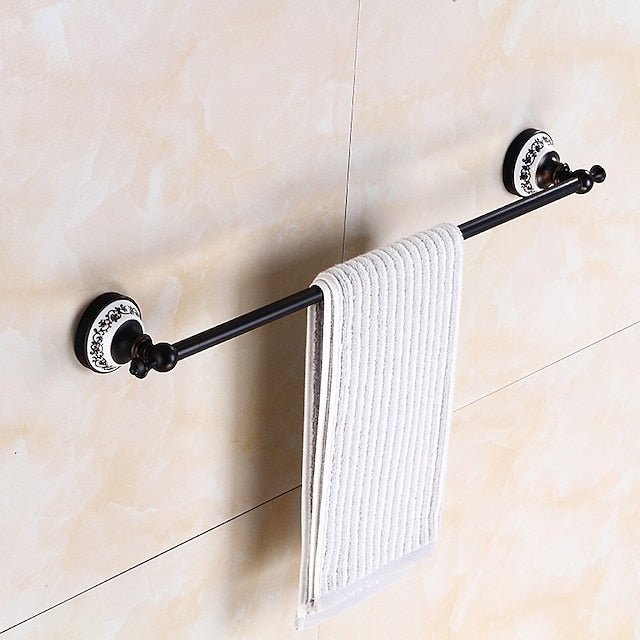 Multifunction Towel Bar Antique Brass and Ceramic Printing Bathroom Shelf Single Rod Wall Mounted Electroplated