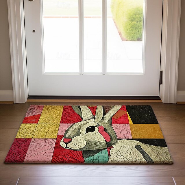 Welcome Rabbits Doormat Floor Mats Washable Rugs Kitchen Mat Non-Slip Oil Proof Rug Indoor Outdoor Mat Bedroom Decor Bathroom Mat Entrance Rug