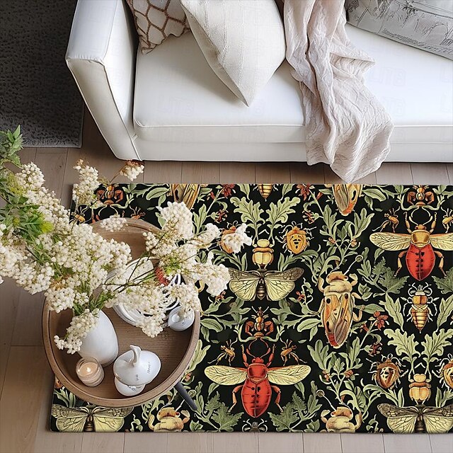 Floral Insects Area Rug Kitchen Mat Non-Slip Oil Proof Floor Mat Livingroom Rug Indoor Outdoor Mat Bedroom Decor Bathroom Mat Entrance Rug Door Mat