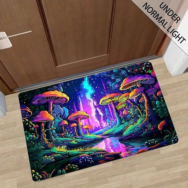 Mushroom Forest Blacklight Rug Carpet Floor Mat UV Reactive Glow in the Dark Rug Large Non-Slip Rug Mat Carpet for Room Decor