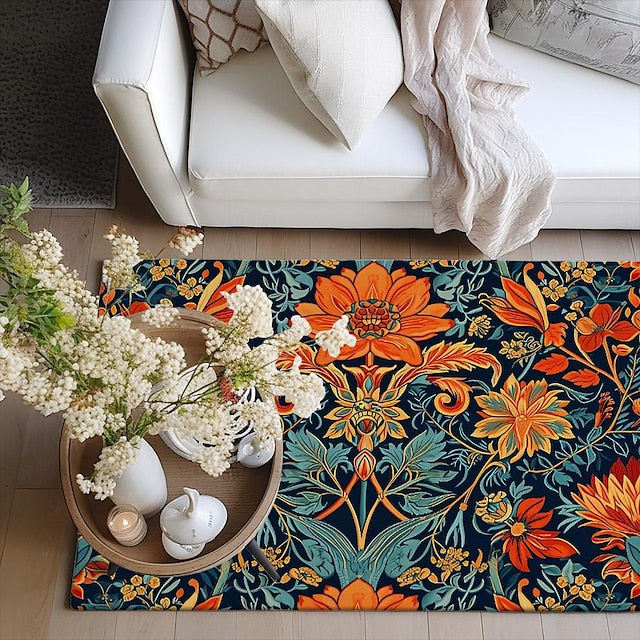 Blue Flower Area Rug Kitchen Mat Non-Slip Oil Proof Floor Mat Livingroom Rug Indoor Outdoor Mat Bedroom Decor Bathroom Mat Entrance Rug Door Mat Bird Tree of Life