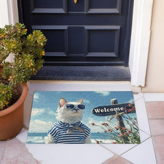 Beach Sunshine Cat Doormat Floor Mats Washable Rugs Kitchen Mat Non-Slip Oil Proof Rug Indoor Outdoor Mat Bedroom Decor Bathroom Mat Entrance Rug