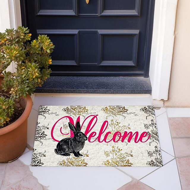 Welcome Rabbits Doormat Floor Mats Washable Rugs Kitchen Mat Non-Slip Oil Proof Rug Indoor Outdoor Mat Bedroom Decor Bathroom Mat Entrance Rug