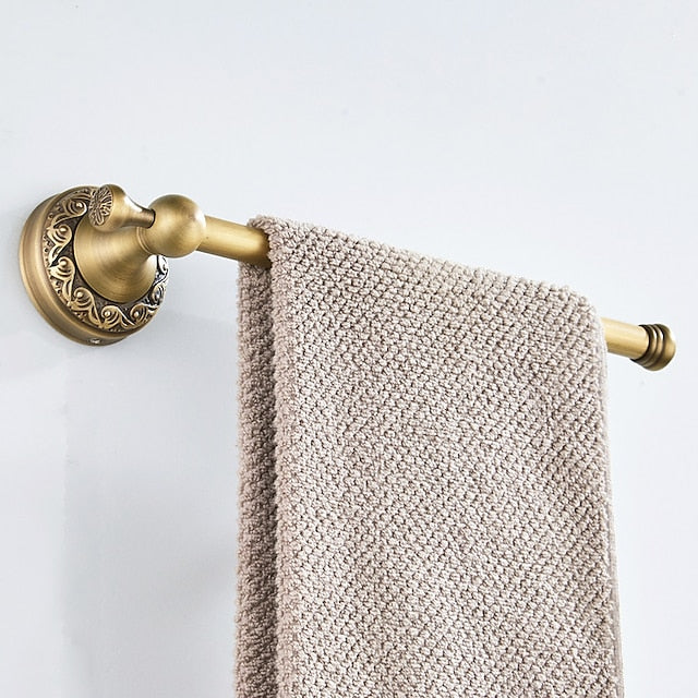 Golden Bathroom Accessory Towel Ring/Toilet Paper Holder/Robe Hook Antique Brass Bathroom Single Rod Wall Mounted Carved Design