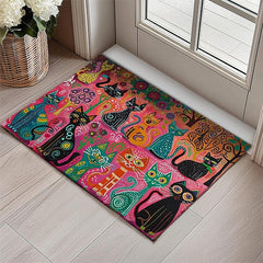 Folk Art Cats Doormat Kitchen Mat Floor Mat Non-Slip Area Rug Oil Proof Rug Indoor Outdoor Mat Bedroom Decor Bathroom Mat Entrance Entreyway Rug