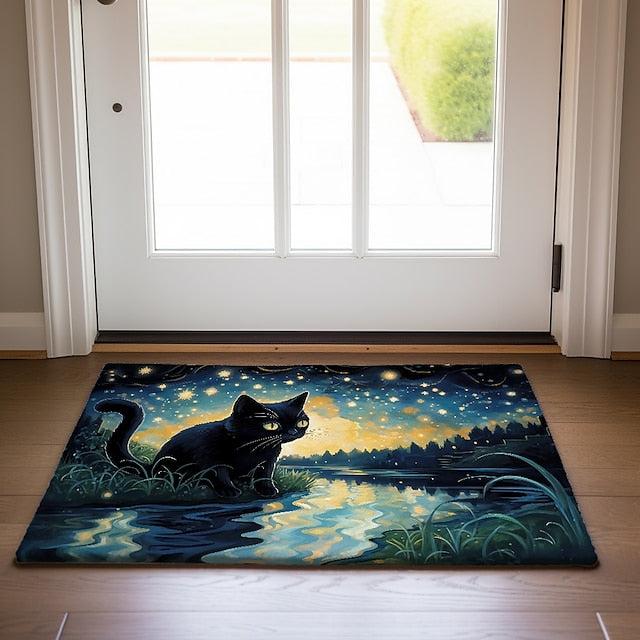 Painting Cat Doormat Floor Mats Washable Rugs Kitchen Mat Non-Slip Oil Proof Rug Indoor Outdoor Mat Bedroom Decor Bathroom Mat Entrance Rug