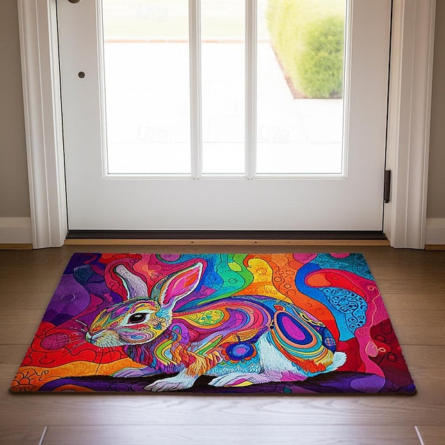 Painting Rabbit Easter Doormat Floor Mats Washable Rugs Kitchen Mat Non-Slip Oil Proof Rug Indoor Outdoor Mat Bedroom Decor Bathroom Mat Entrance Rug