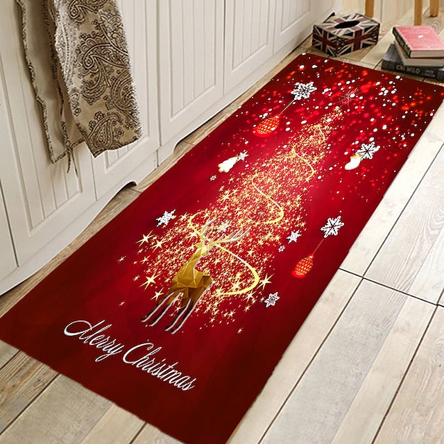 Christmas Decorations Pattern Floor Mat Flannel Hallway Carpets Area Rugs Xmas Door Mat for Bedroom Living Room Carpet Kitchen Bathroom Anti-Slip Floor Mats